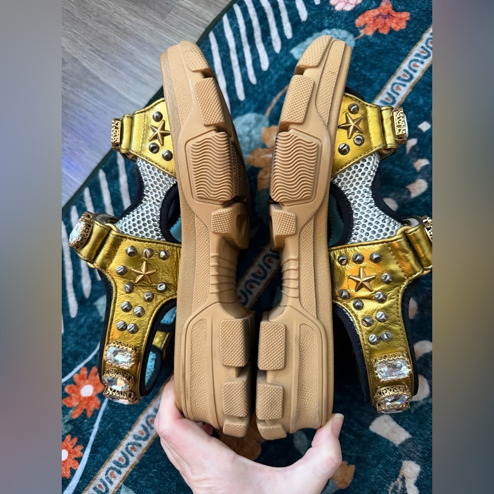 Gucci Gold Crystal Sandals - Picture 10 of 16